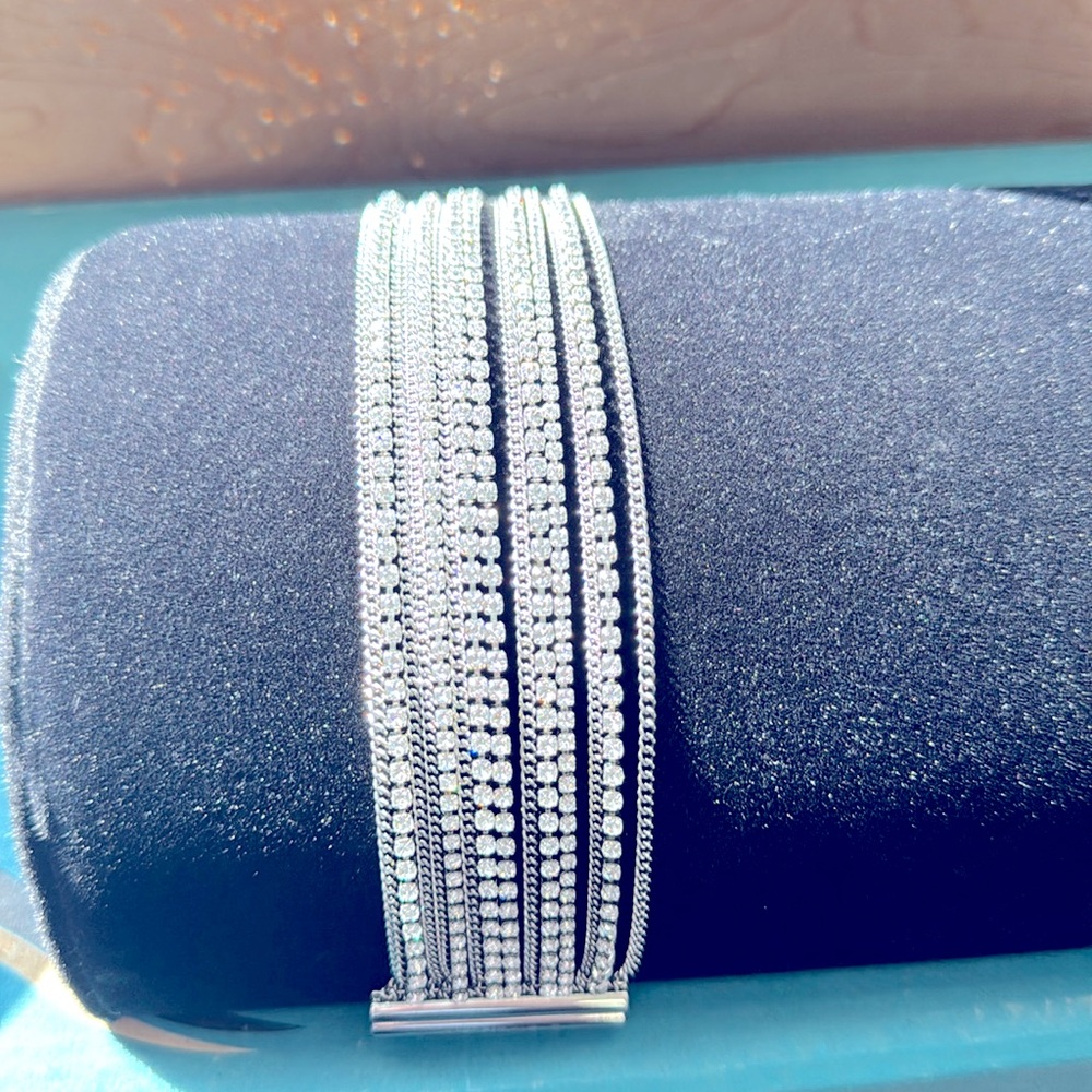 Swarovski Fit Rhodium Plated Crystal Multi-strand Chain Wrap Bracelet LUXE